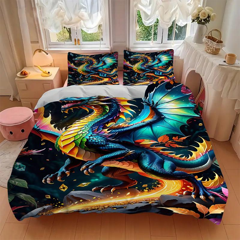 3pcs bedding set Fantasy Dragon Includes 1 Comforter + 2 Pillowcases, Without Pillow Inserts, Soft Comfortable, Lightweight Breathable054