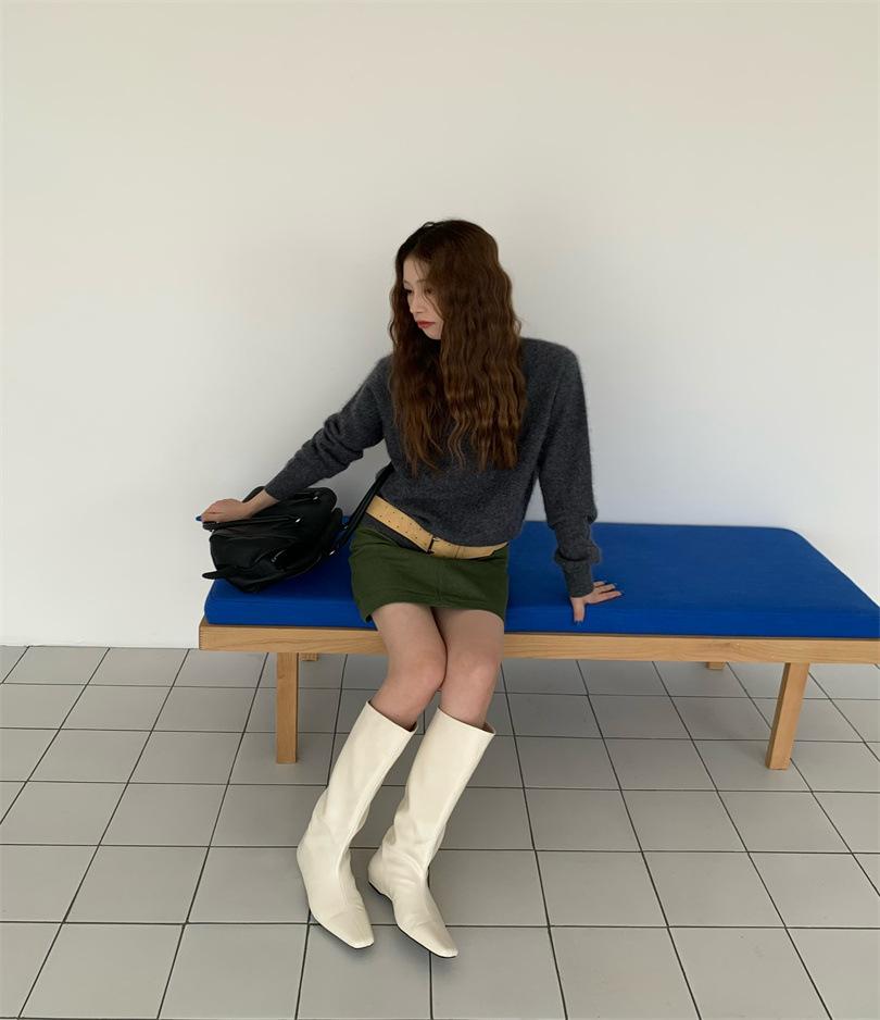 Versatile temperament low-heeled knight boots women's 2025 autumn Korean version simple square head sleeve high tube wedge heel boots retro