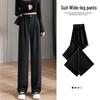 Ice Silk High-Waist Wide-Leg Pants - Women's Plus Size, Spring/Summer, Casual Black Drape