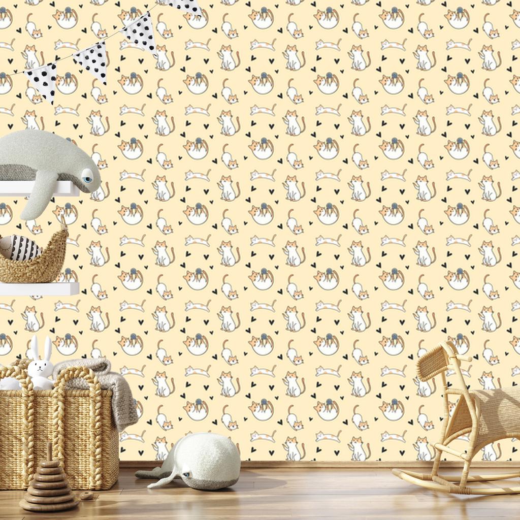 Cream and beige Cats wallpaper for living room and bedroom 50x1000