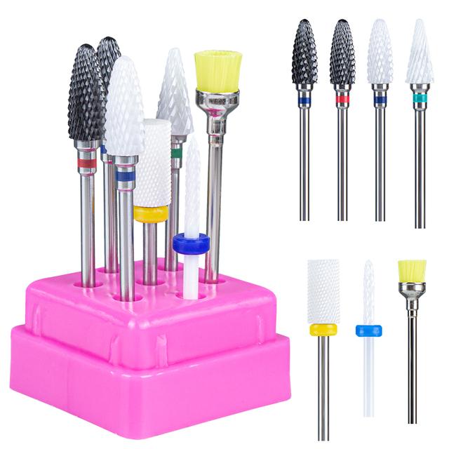 7pcs Ceramic Nail Drill Bits Set Milling Cutter for Manicure Machine Accessories Rotary Burrs Pedicure Cutter for Remove Gel Bit