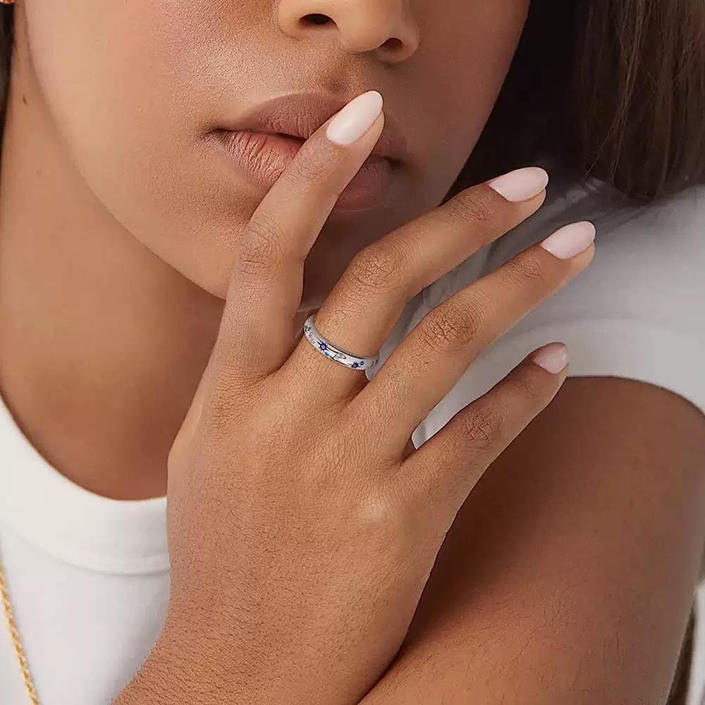 Star and Moon S925 Sterling Silver Zircon-Inlaid Women's Ring