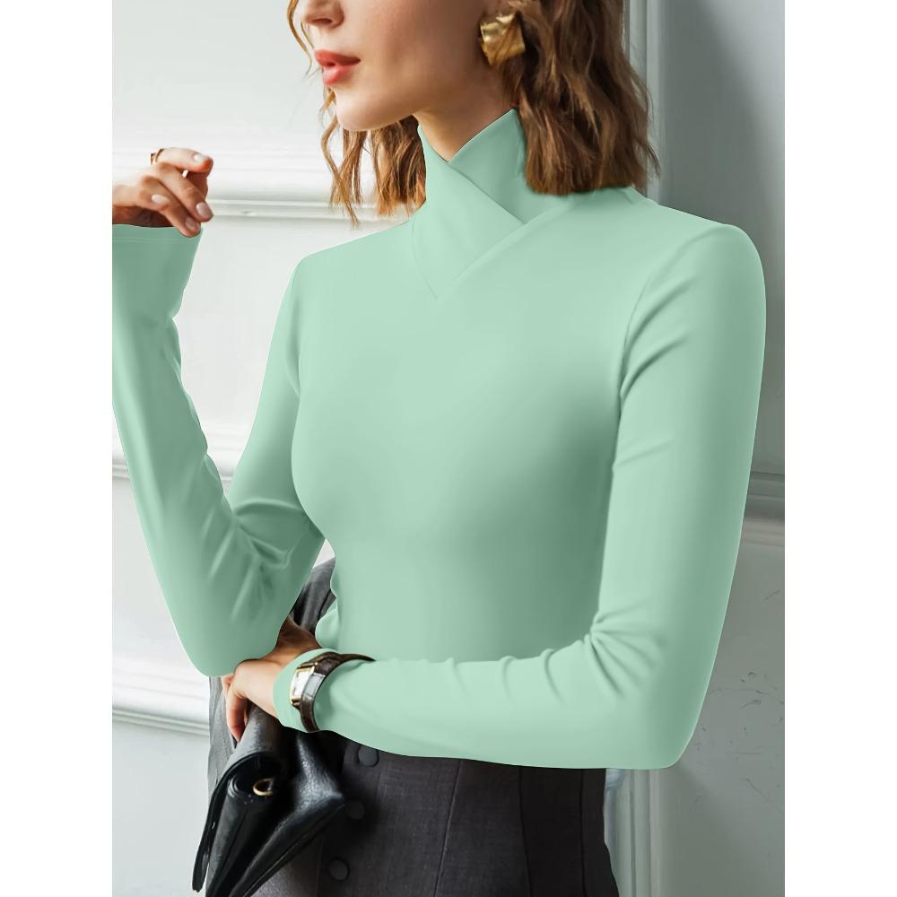 Women's elegant light long-sleeved T-shirt, elastic and comfortable fit, casual and comfortable for all seasons