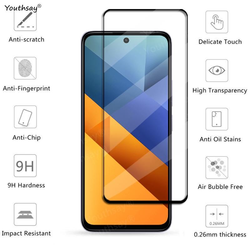 Full Cover Glass For Poco M6 Tempered Glass For Xiaomi Poco M6 M5 M4 Screen Protector Protective Phone Film Poco M6 4G