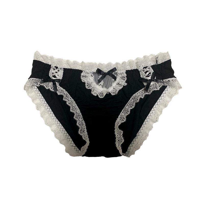 White Japanese-Style Lolita Maid Lace-Trim Low-Waist Panties – Comfortable & Cute Briefs