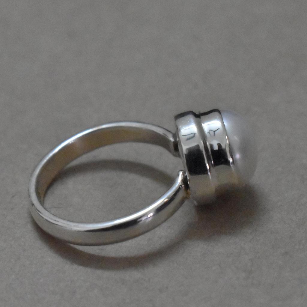 Genuine South Sea Pearl 925 Sterling Silver Ring Jewelry, Natural White Sea Pearl Wedding Gift Ring Jewelry