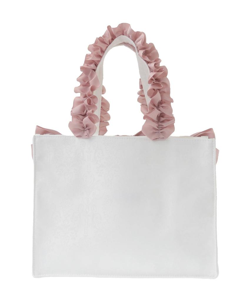 Maison De Fleur Jacquard Ribbon Frill Square Tote S Bag, Ivory, Size F, 08000628400