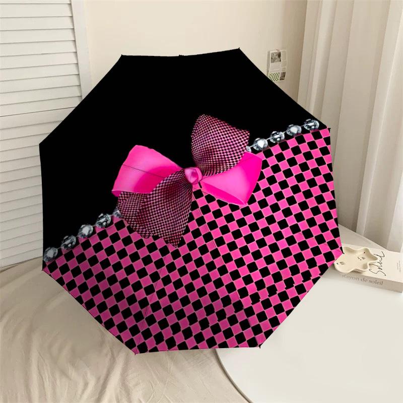 

1PC Bow Diamond Umbrella-8-Rib Reinforced, Automatic Open, Lightweight & Durable, Cute Fashion Accessory for Outdoor-T365
