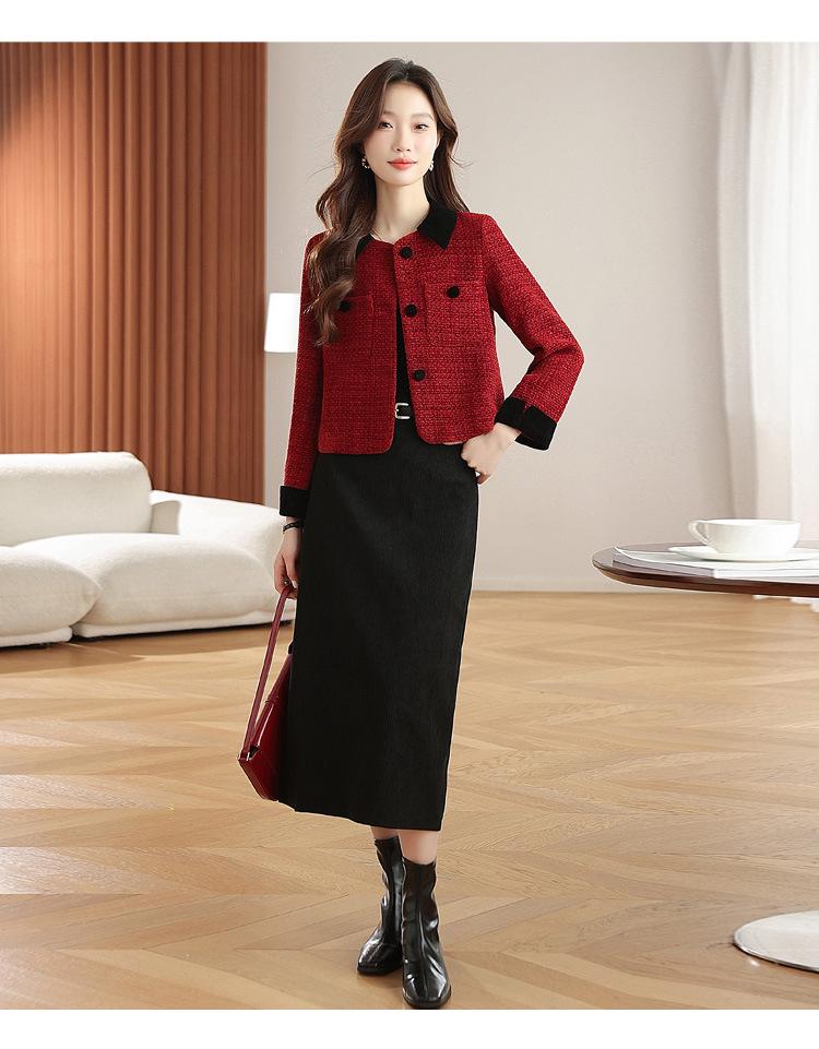 Genuine French Lapel Jacket: Women's Autumn/Winter Angora Red Wool Coat