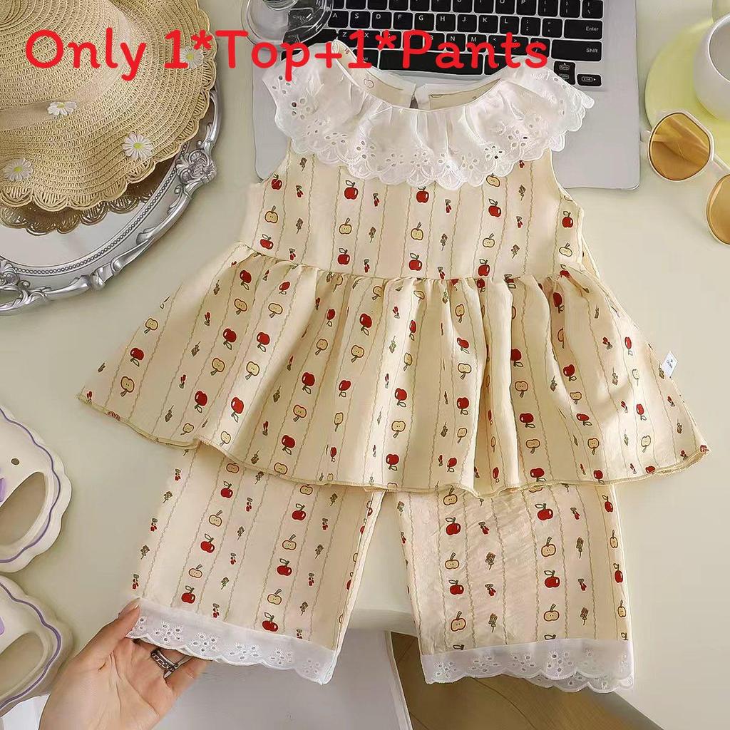 Girl Summer Floral Twopiece Outfit With Soft Polyester Fabric For Toddler Playwear