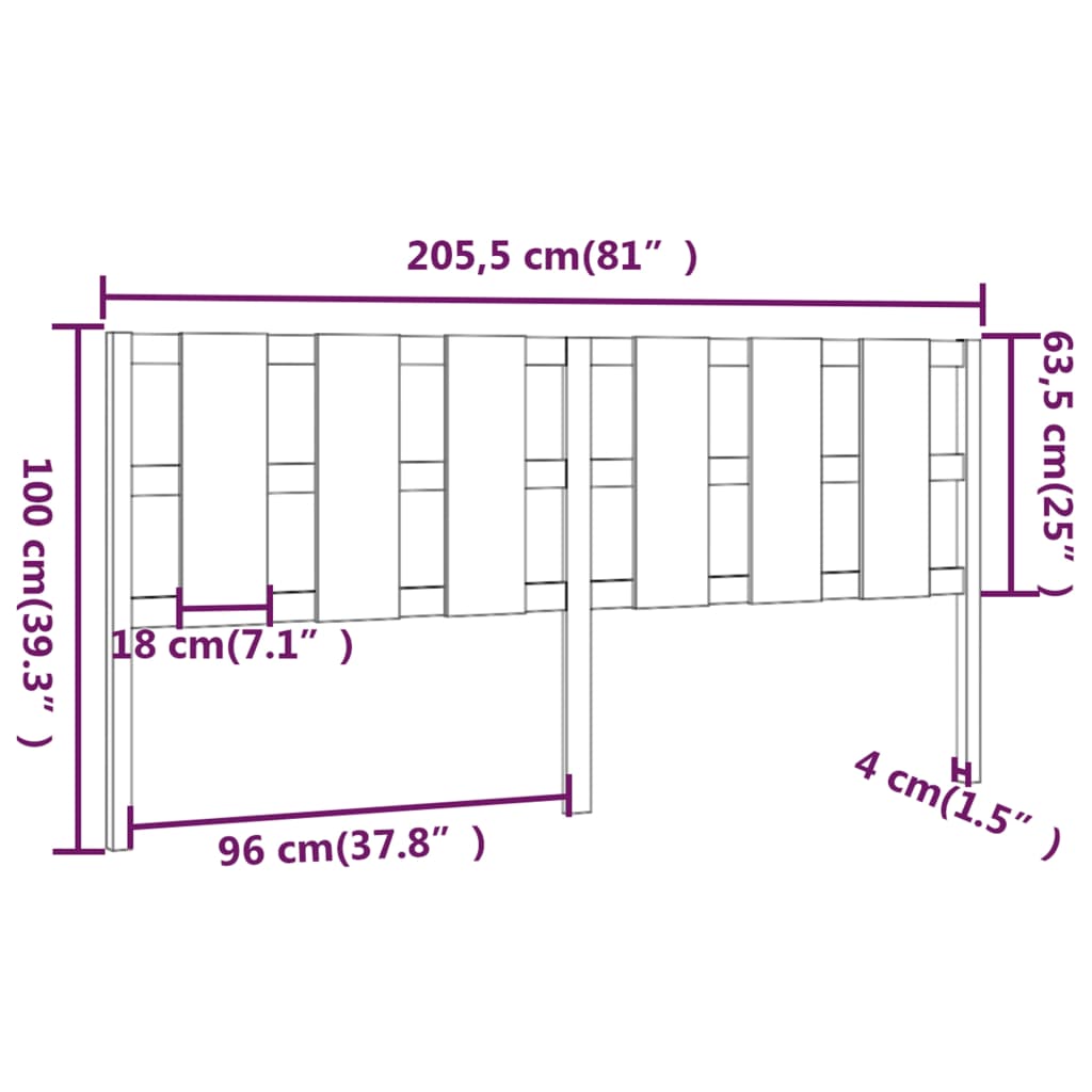 Vidaxl Bed Headboard, Honey Brown, 205.5X4X100 Cm, Pine Wood