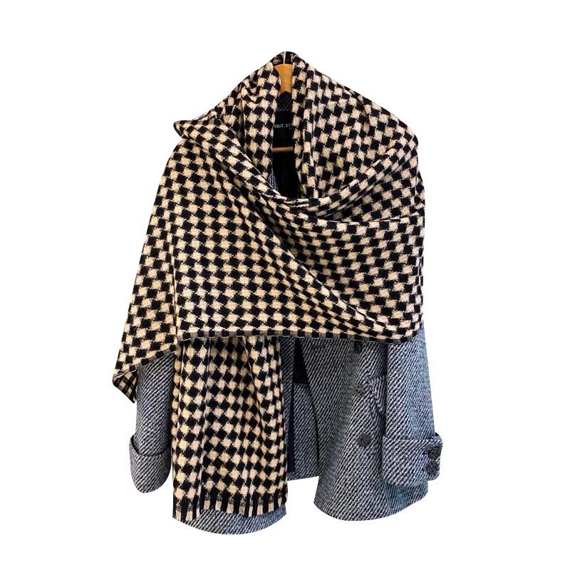 NINA SOLOR Double-Sided Houndstooth Wool Scarf Shawl