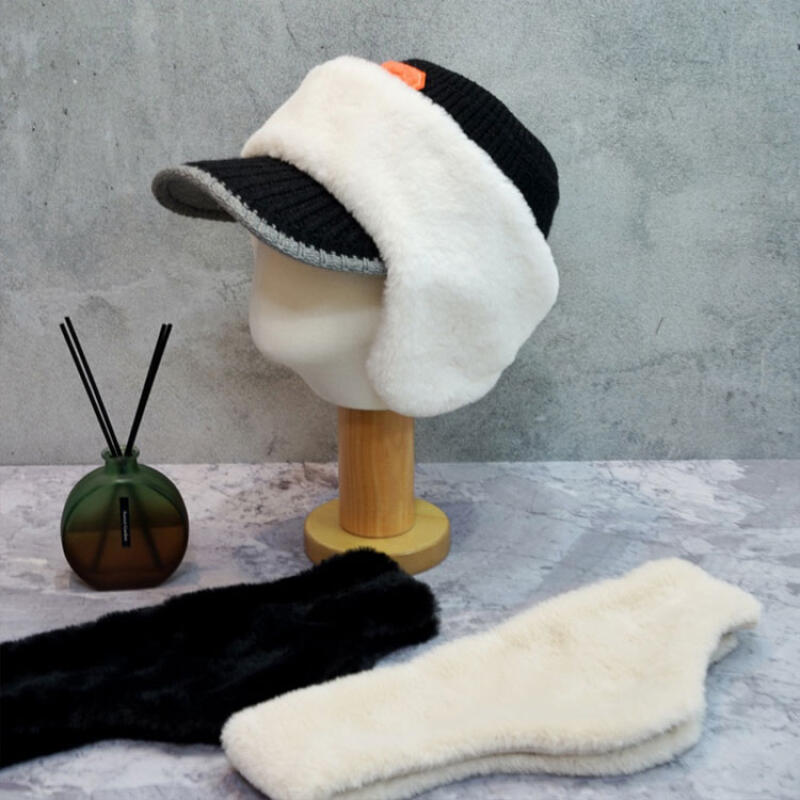 Women's Winter Golf Sun Cap with Band Earflap and Earflap Knit Hat