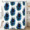 Floral Cat Shower Curtain Botanical Blue Flowers Home Decor Bathroom Set Vintage Nature Art Print Waterproof Fabric