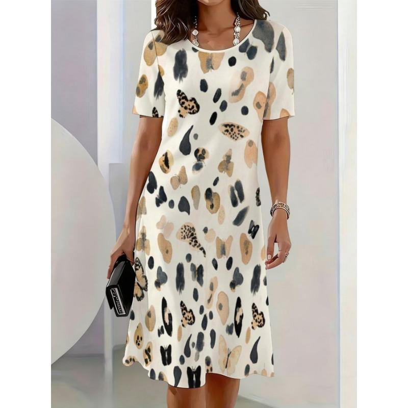 Breathable round neck short-sleeved T-shirt dress Summer casual short-sleeved women's T-shirt dress Women's dress