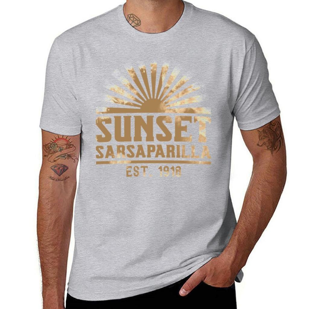 Sunset Sarsaparilla Logo [distressed Desert Tan] T-Shirt Vintage Anime Shirt Kawaii Clothes Mens T Shirt Graphic