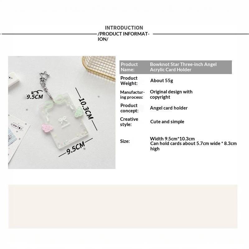 Acrylic Pocard Holder With Cute Bow Wing Design Star Keychain For Fans Collect Idol Pos School Id Badges