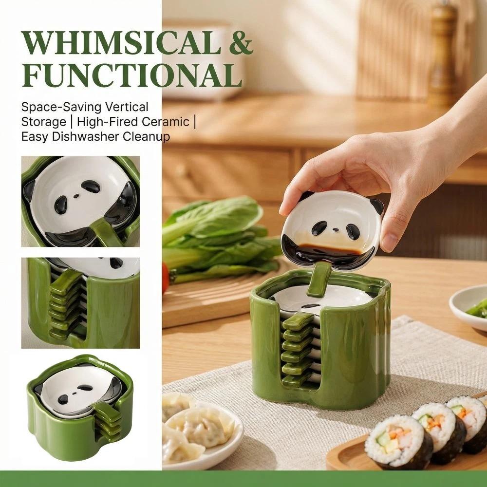 4/6Pcs Creative Ceramic Sauce Dish Panda Shape Mini Sauce Bowl Set Ingredients Sauce Plate  Hotpot
