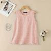 ZANZEA Women Casual Round Neck Sleeveless Lace Crochet Patchwork Loose Vest Tops