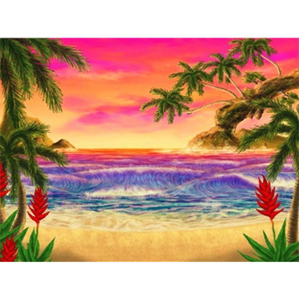 5D Full Square Diamond Painting Seaside Rhinestone Kit Diamond Embroidery Kit Landscape Coconut Tree Handicraft Wall Art