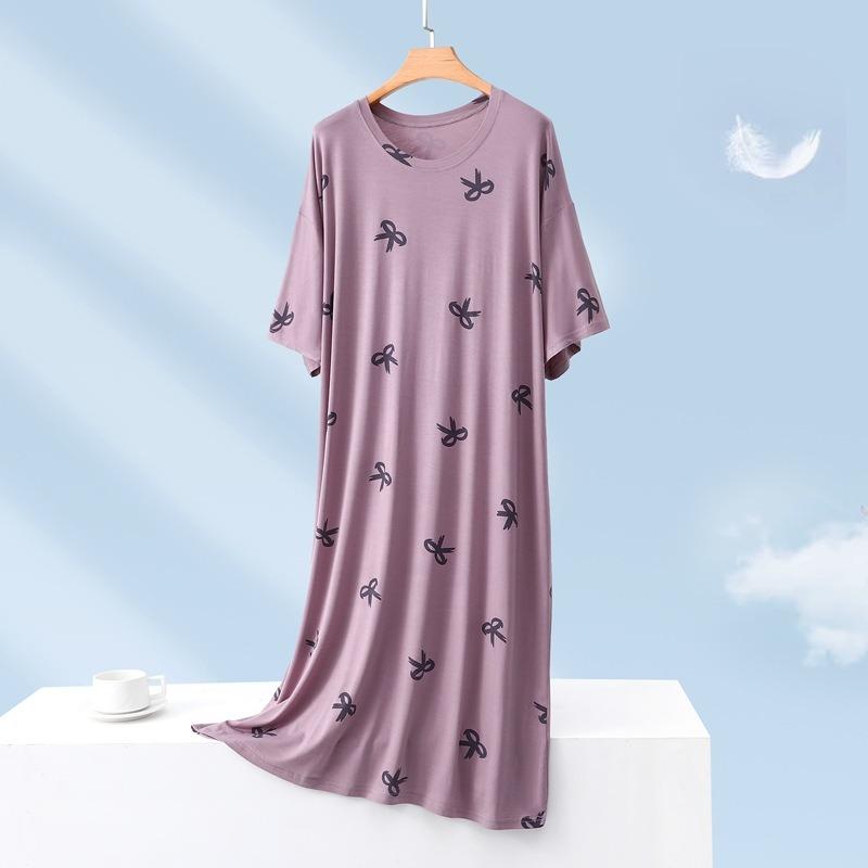 Plus Size Summer Lazy Short Sleeve Long T-Shirt Dress Korean Oversized Loose Maternity Home Clothes