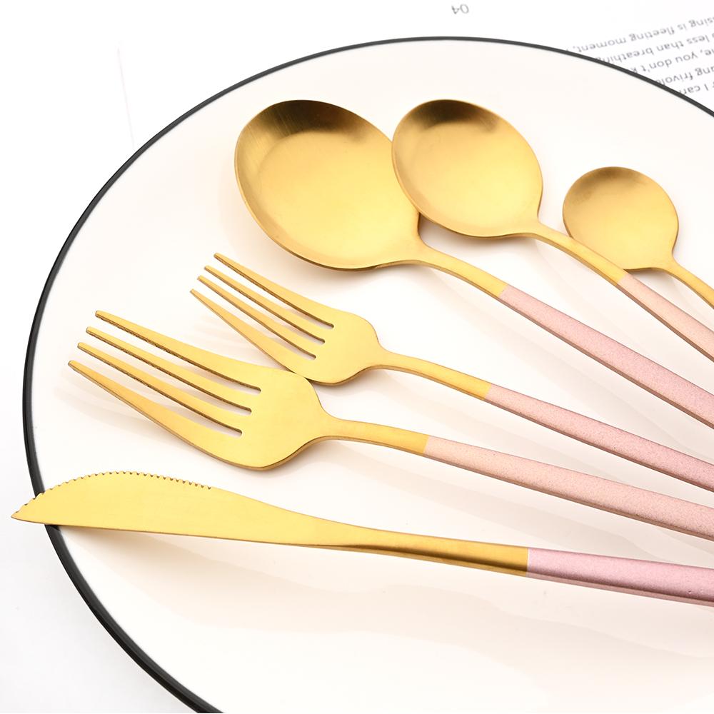 JANKNG 24Pcs Matte Dinnerware Golden Knife Fork Dessert Spoons Flatware Set Stainless Steel Cutlery Set Kitchen Silverware Set