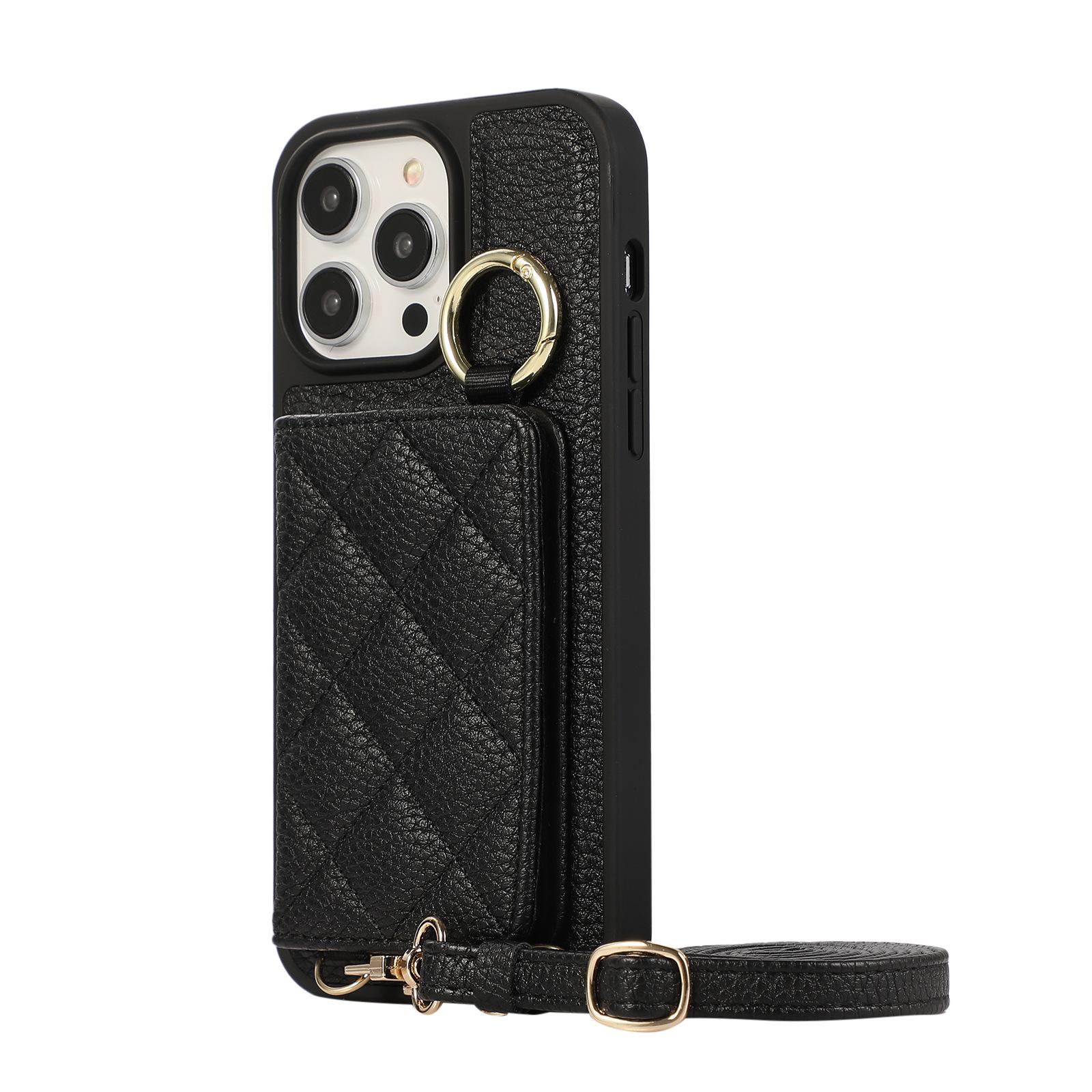 Quilted Crossbody Phone Case for iPhone 17 Pro 16 Plus - Card Holder Wallet Case with Ring Holder & Detachable Wrist Strap  iPhone 17 чёрный