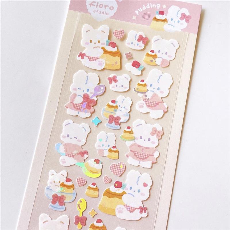 Gukka Korean Cute Rabbit & Four-Leaf Clover Glitter Stickers - Pudding & Rainbow DIY Stanning Set