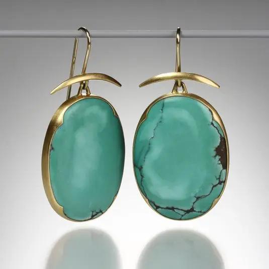 Exquisite Gold Color Metal Round Geometry Green Stone Dangle Earrings for Women Jewelry