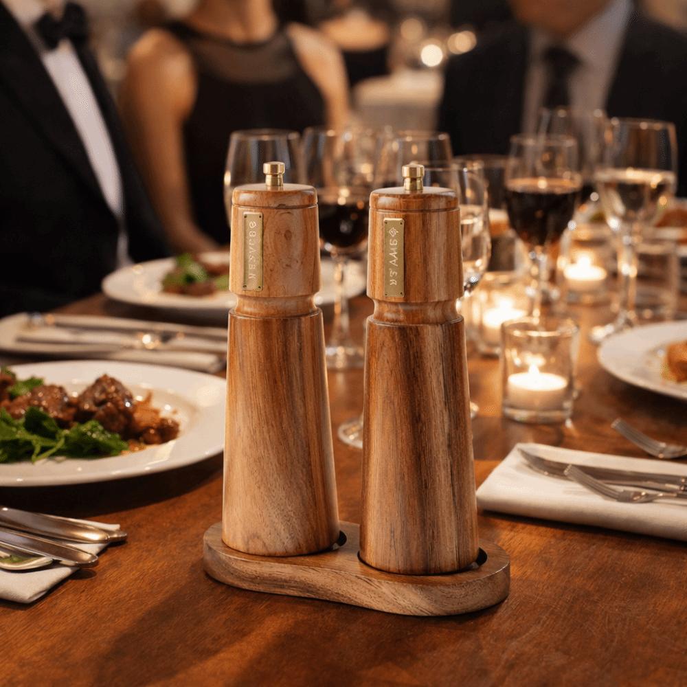Ceramic Core Acacia Wood Pepper Mill Set Adjustable Particle Size Spice Mill Bottle  Steak