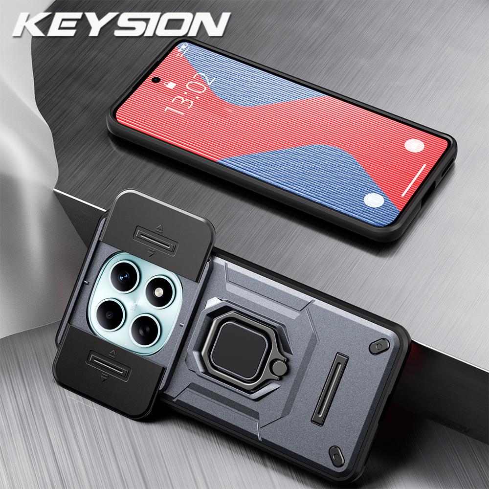 KEYSION Shockproof Case for Xiaomi Redmi Note 15 Pro+ 5G Slide Camera Protection Metal Ring Stand Phone Cover for Redmi Note 15 4G 5G