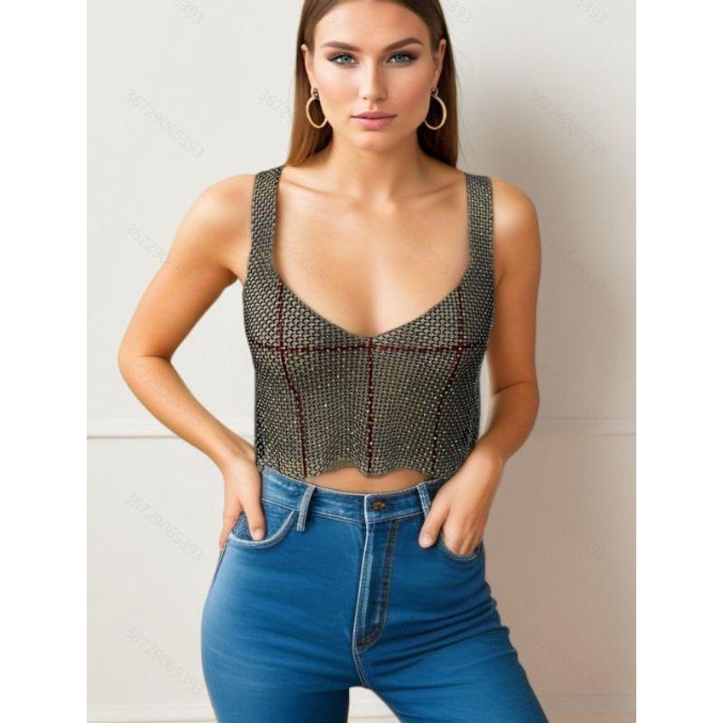 Flash Diamond Mesh Bra Strap Tank Top Flash Diamond Mesh Bra Strap Vest Black One size