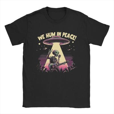 Camisetas para Hombre ¡Cantamos en Paz! Camiseta de Algodón Increíble de Alien Manga Corta Camiseta de Cuello Redondo Ropa Estampada Gráfica