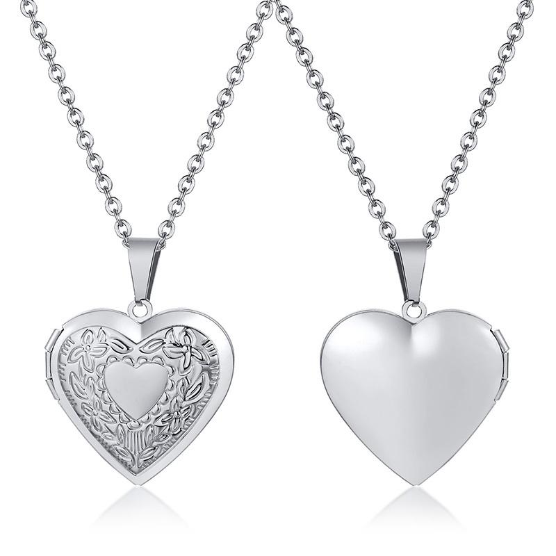 Collane Ciondolo Medaglione Cuore Ovale Floreale Delicato per Donna, Acciaio Inossidabile Cornice Foto Promessa Amore Ricordo Regalo