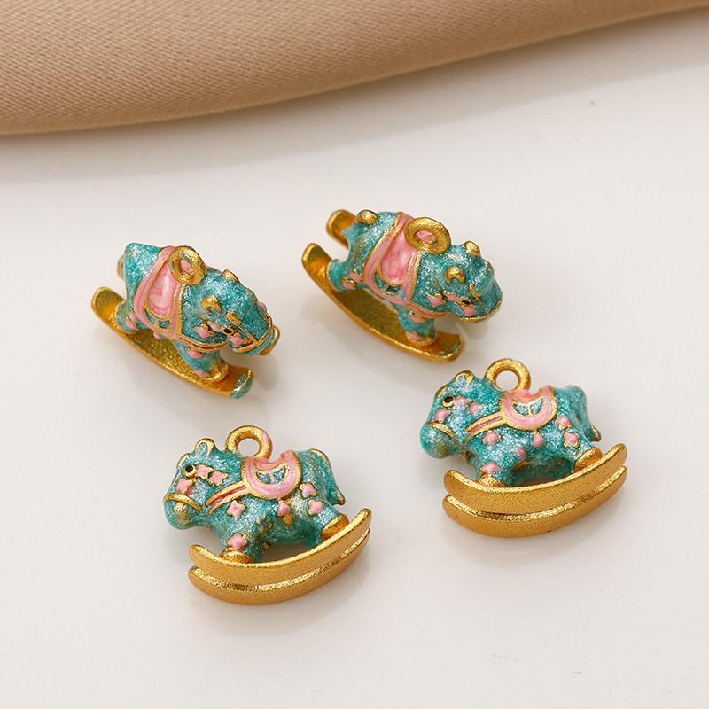Sand Gold Jingtai Blue Enamel Zodiac Horse Pendant for DIY Bracelets & Necklaces