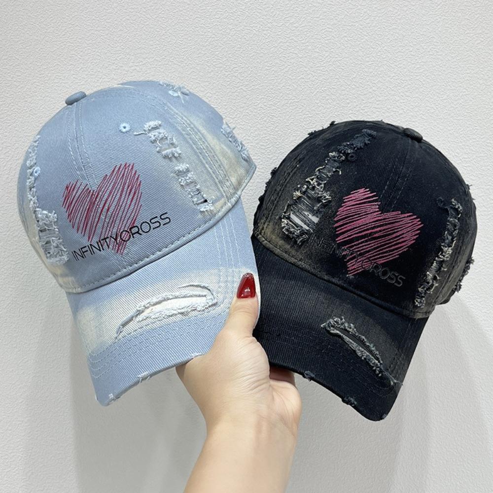 Adjustable Letter Baseball Cap Cotton Hole Peaked Cap Vintage Love Baseball Hat  Streetwear
