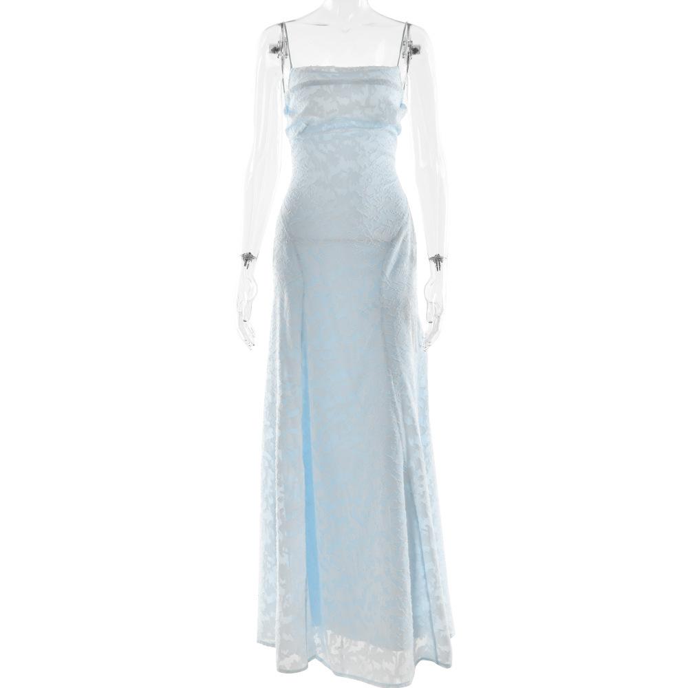 European and American style spring and autumn spring and autumn new women's clothing sexy suspender chiffon temperament backless evening dress dress