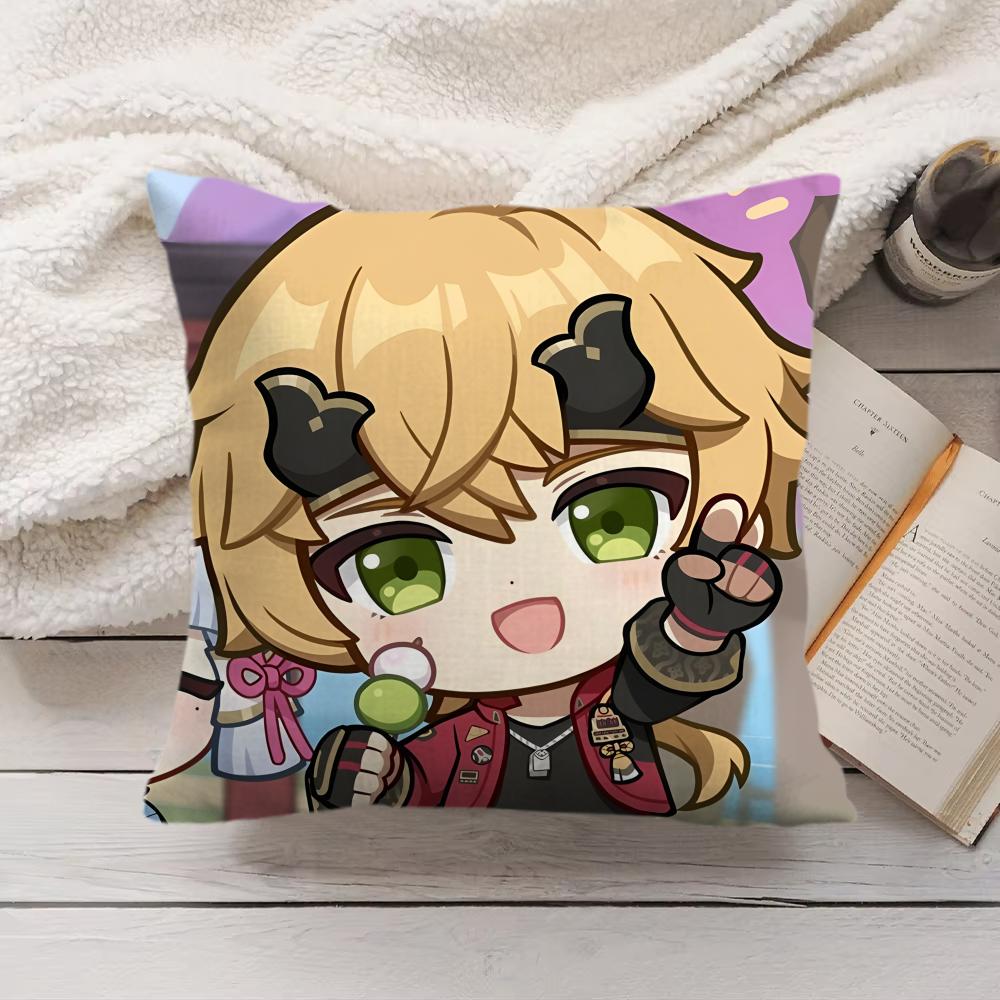 Thoma Cute Genshin Impact Cushion Cover Silky Short Plush Invisible Zipper Dustproof Sofa Pillow Case For Home Decor
