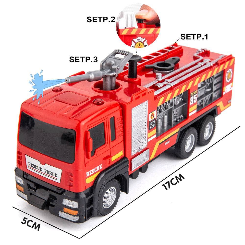New 1:50 Alloy Fire Truck Die-casting Simulation Water Spraying Car Toy with Lights and Music, Water Spraying Rescue Car Toy