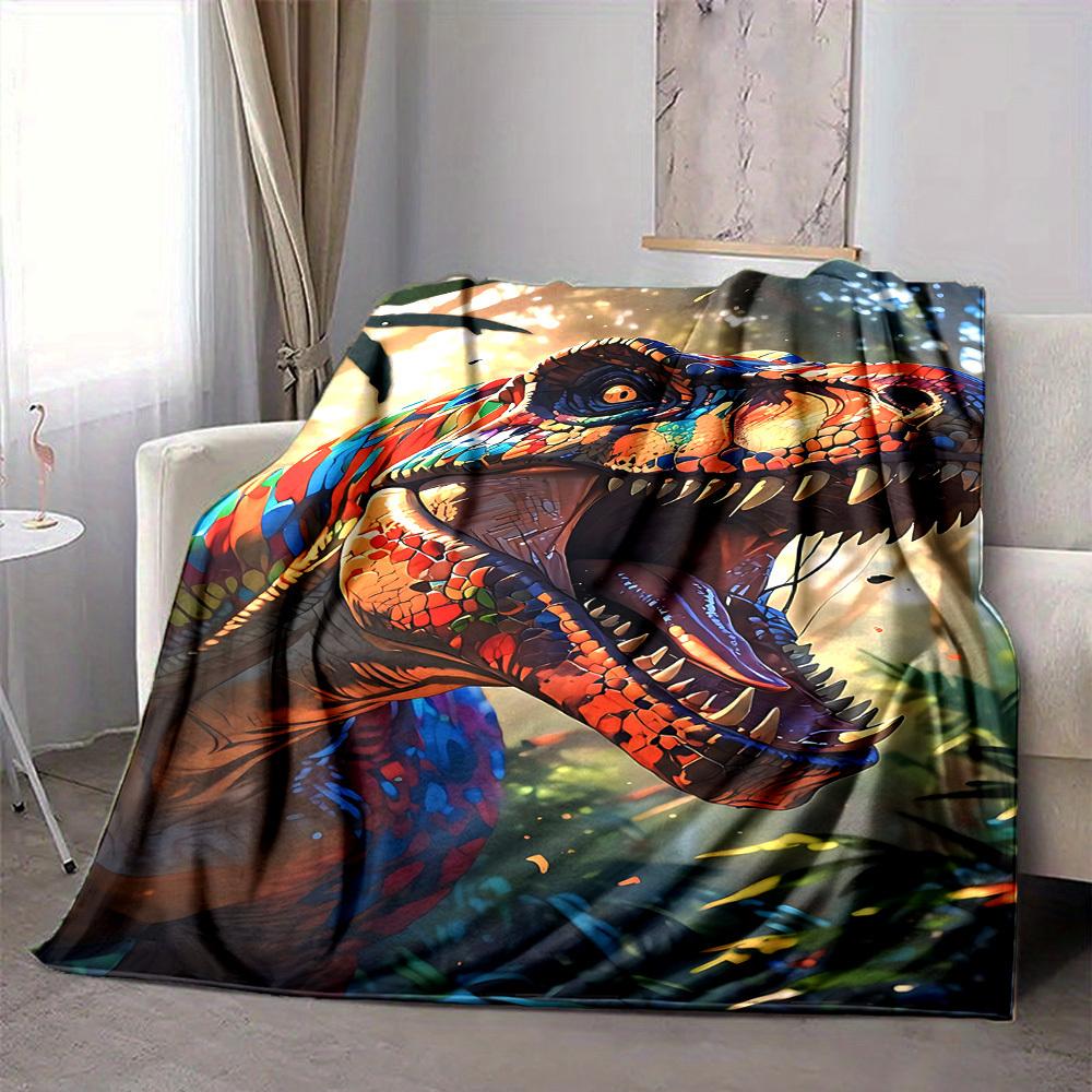 1pc Colorful Dinosaurs Blanket, Lightweight Flannel Throw Blanket For Sofa, Bed, Travel, Camping, Living Room, Office, Couch, Chair, And Bed