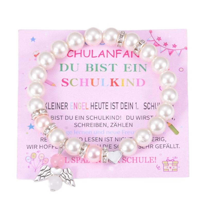 White Pink Pearl Heart Wing Bracelet, Shiny Rhinestone Circle Inlaid Design, High-end High Texture Fashion Ornament for Ladies 1