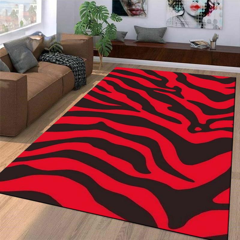 Red and Black Zebra Stripe Carpet Non-slip Rug Suitable for Living Room and Bedroom Sofas
