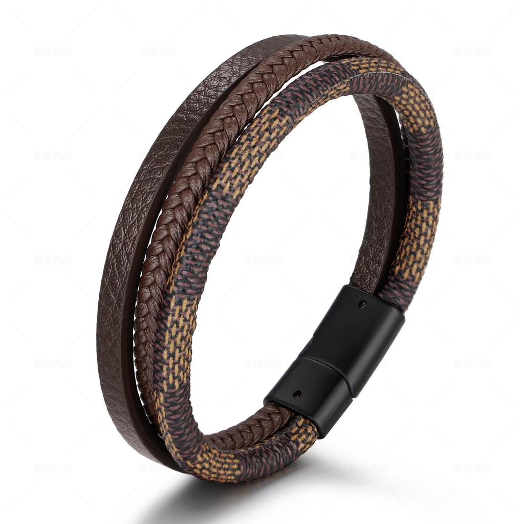 Summer Vintage Leather Bracelet for Men and Women's Universal Multi-layer Hand Woven Magnetic Clasp Bracelet
