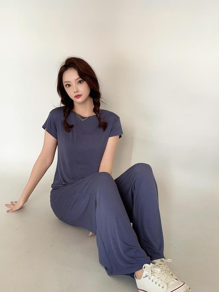 Plus Size Modal Pajama Set: Short Sleeve T-Shirt & Long Casual Pants