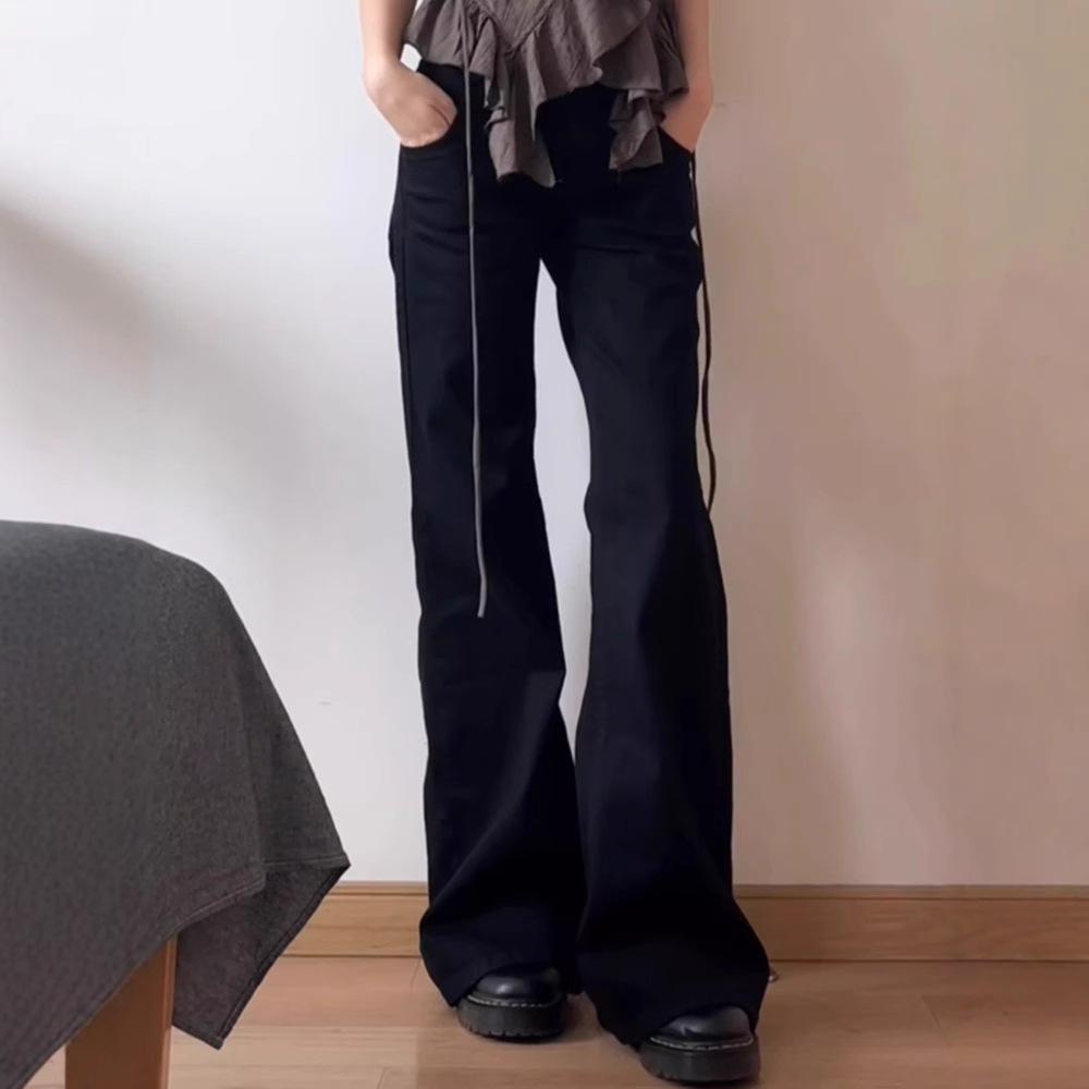Women's Loose Versatile Straight Flared Pants Black Low Waist Wide Leg Slightly Pulled Jeans