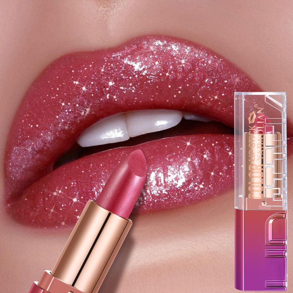 Shimmery Pearl Glossy Lipstick Gold Sparkles Ultra Pigmented Metallic Lip Tint Diamond Glam Luxury Bold Glitter Lip Makeup