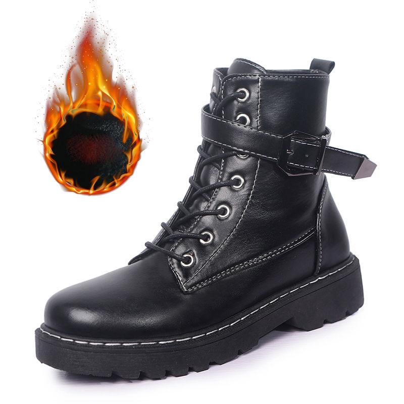 

Boots Women s British Style and Plush Short Boots Autumn and Winter All-match Flat-bottom Motorcycle Boots 35 чорний
