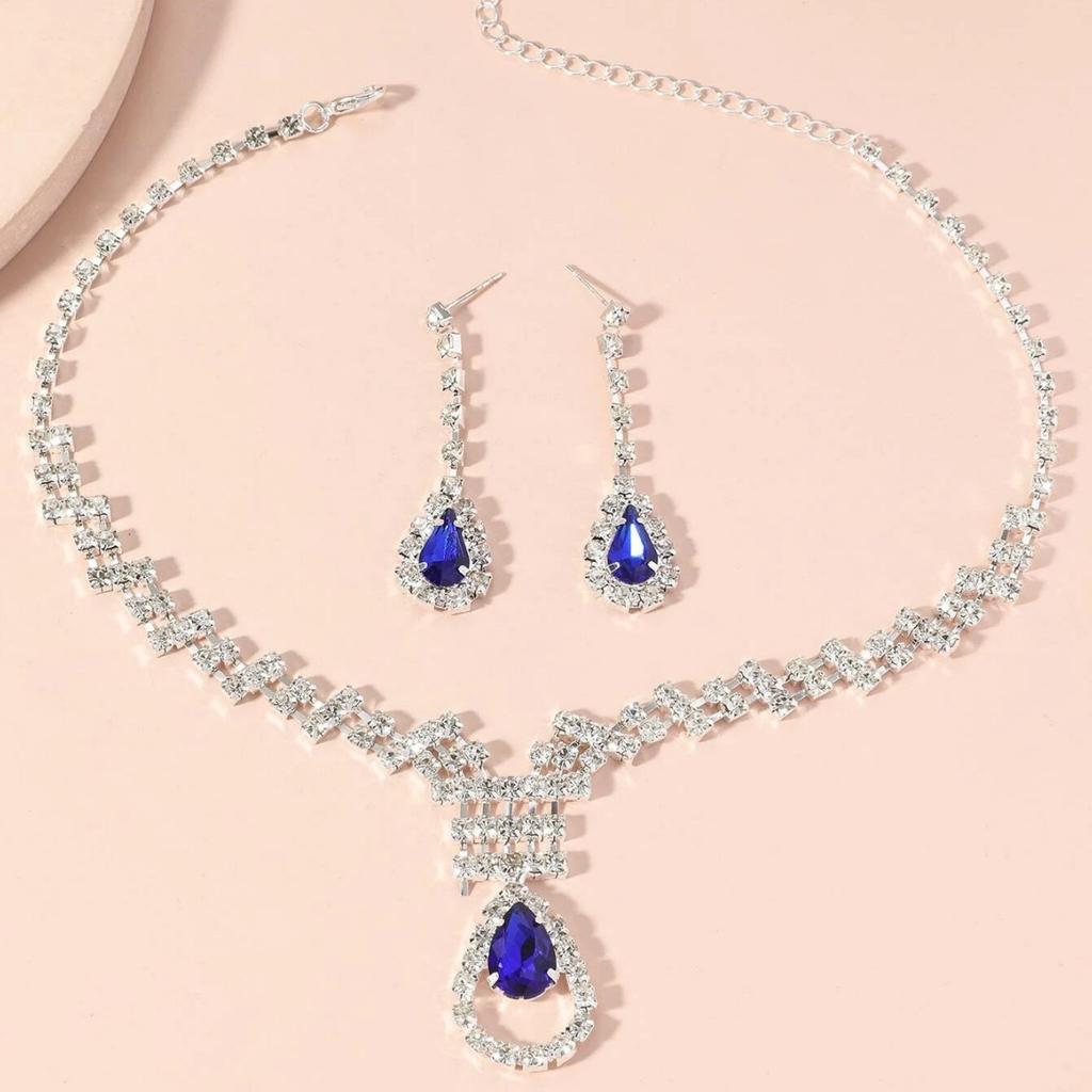 Wedding Bridal Accessories Full Diamond Necklace Earrings Set Women'S Fashion Popular Diamond Droplet Earrings