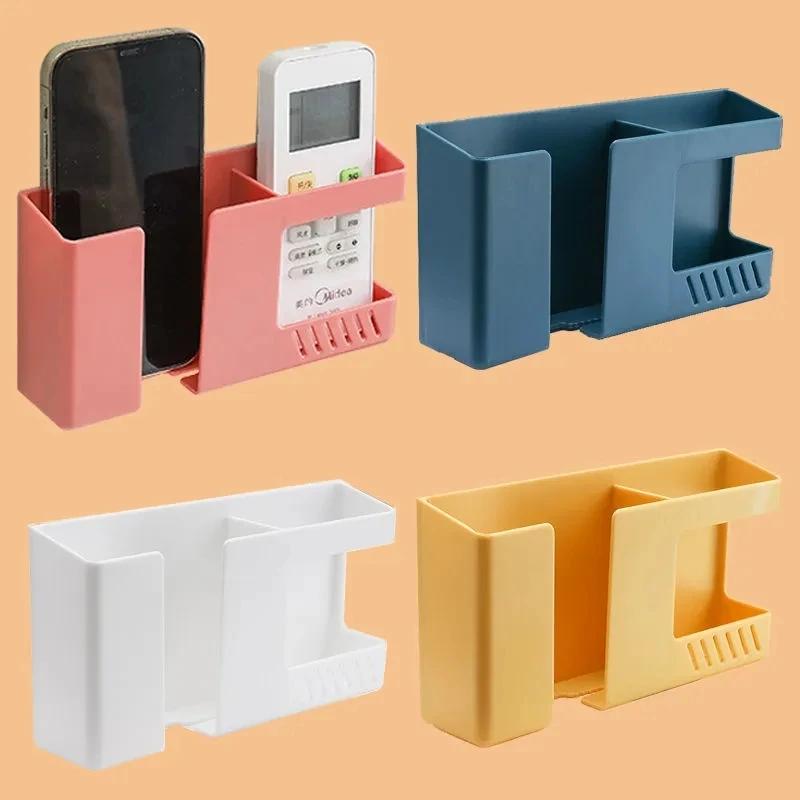 Wall Mounted Organizer Remote Control Storage Box 2 In 1 Punch Free Mobile Phone Plug Wall Holder Charging Multifunction Hook