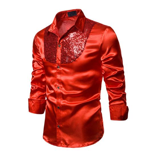 Men Retro Glossy Shirt Lapel Button-up Shirt with Sequins Vintage Formal Shirt for Disco Bars Nightclubs Parties